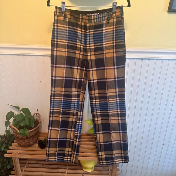 Urban Outfitters 2 Women's Yellow Blue Plaid Print Straight leg pants - Picture 1 of 8